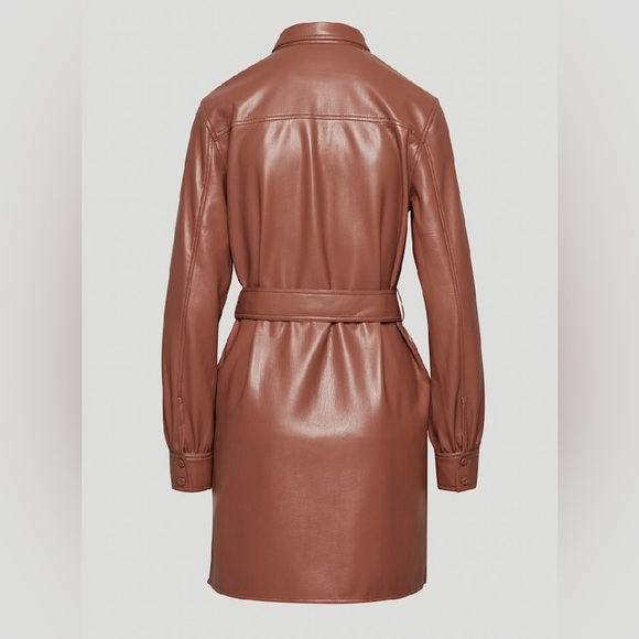 NWT Aritzia Wilfred Caroline Belted Vegan Leather shirt dress - Picture 2 of 11